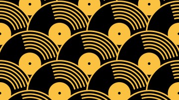 Vector seamless pattern of gold and black vinyl records.